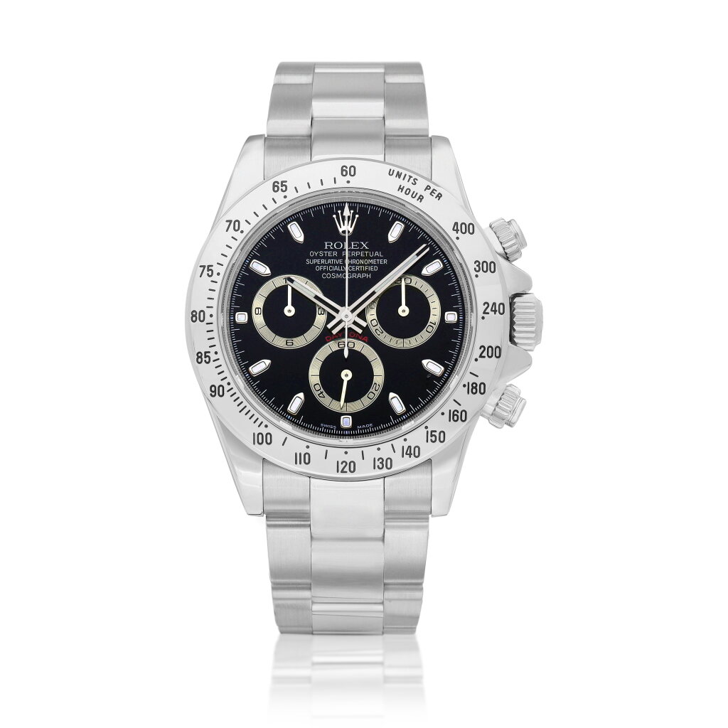 View full screen - View 1 of Lot 2104. Cosmograph Daytona, Reference 116520 | A stainless steel chronograph wristwatch with bracelet, Circa 2007 | 勞力士 | Cosmograph Daytona 型號116520 | 精鋼計時鏈帶腕錶,約2007年製.