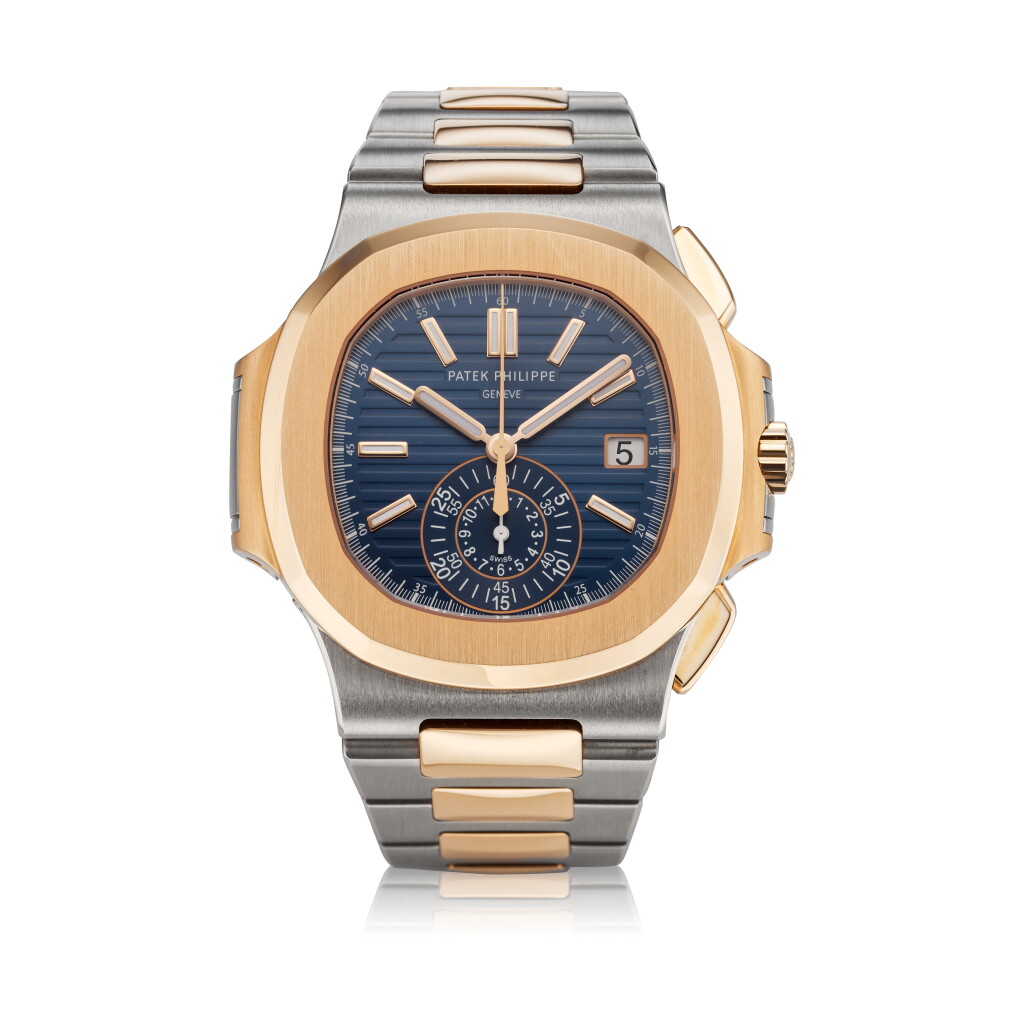 View full screen - View 1 of Lot 283. Reference 5980 Nautilus A stainless steel and pink gold automatic flyback chronograph wristwatch with date, Circa 2018 .