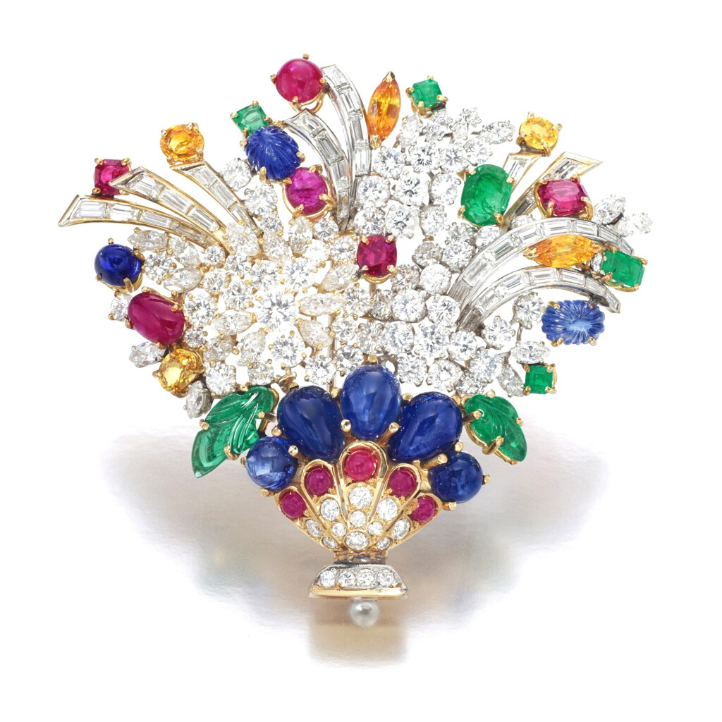 View full screen - View 1 of Lot 26. Gem set and diamond brooch.