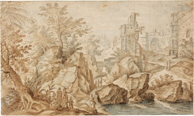 View full screen - View 1 of Lot 119. Rugged river landscape with a ruined castle.