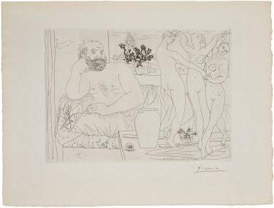 View full screen - View 1 of Lot 116. Sculpteur et trois danseuses sculptées, from la suite Vollard (B. 217; Ba. 421).