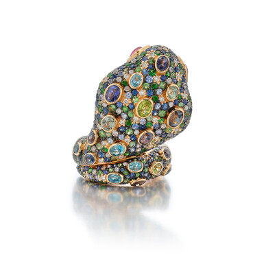 View full screen - View 1 of Lot 412. Pink Gold and Gem-Set Ring.