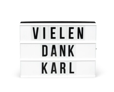 View full screen - View 1 of Lot 409. A light Box inscribed: "Vielen Dank Karl", modern.