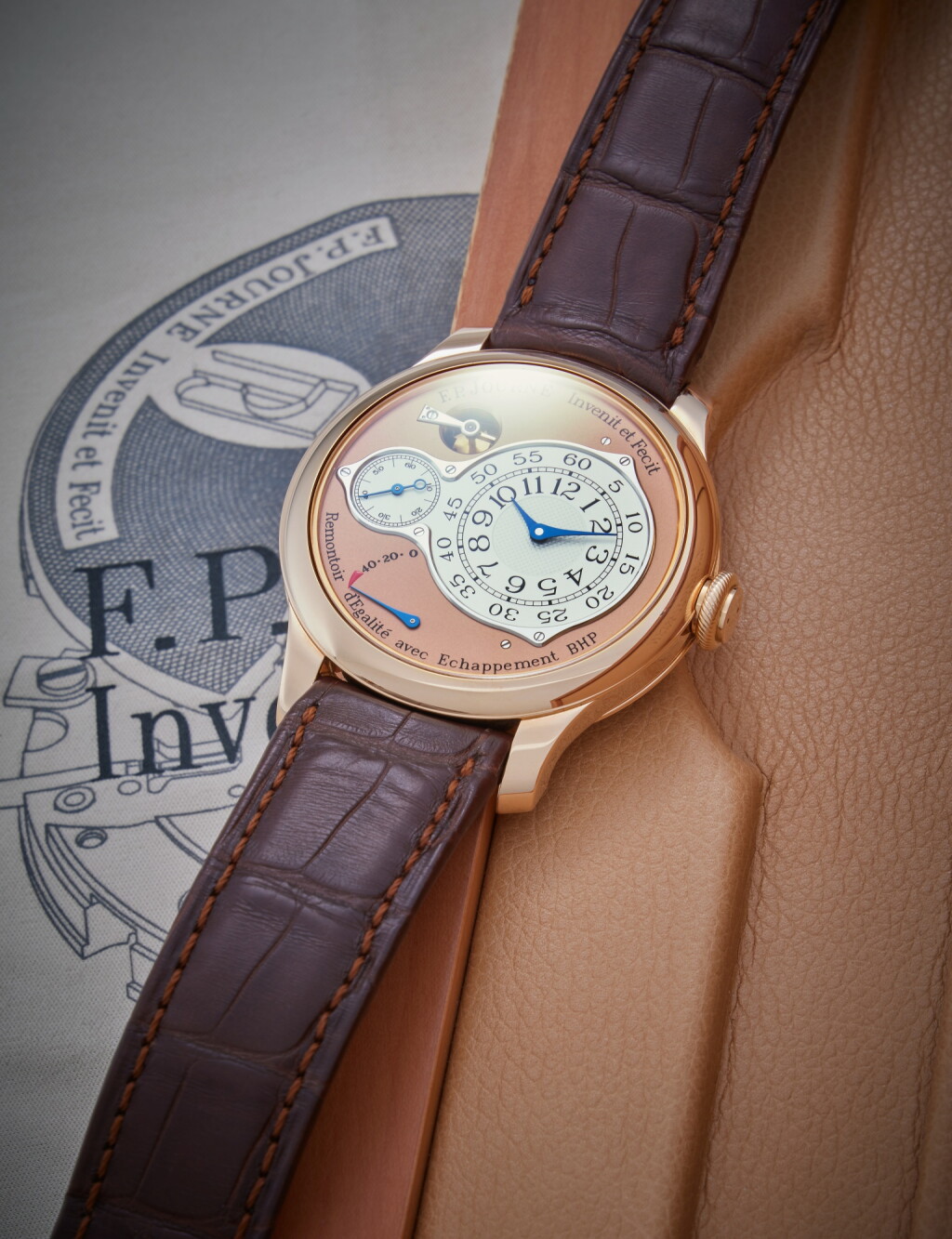 View full screen - View 1 of Lot 109. Chronomètre Optimum | A pink gold wristwatch with remontoire d’égalité and power reserve indication, Circa 2015.