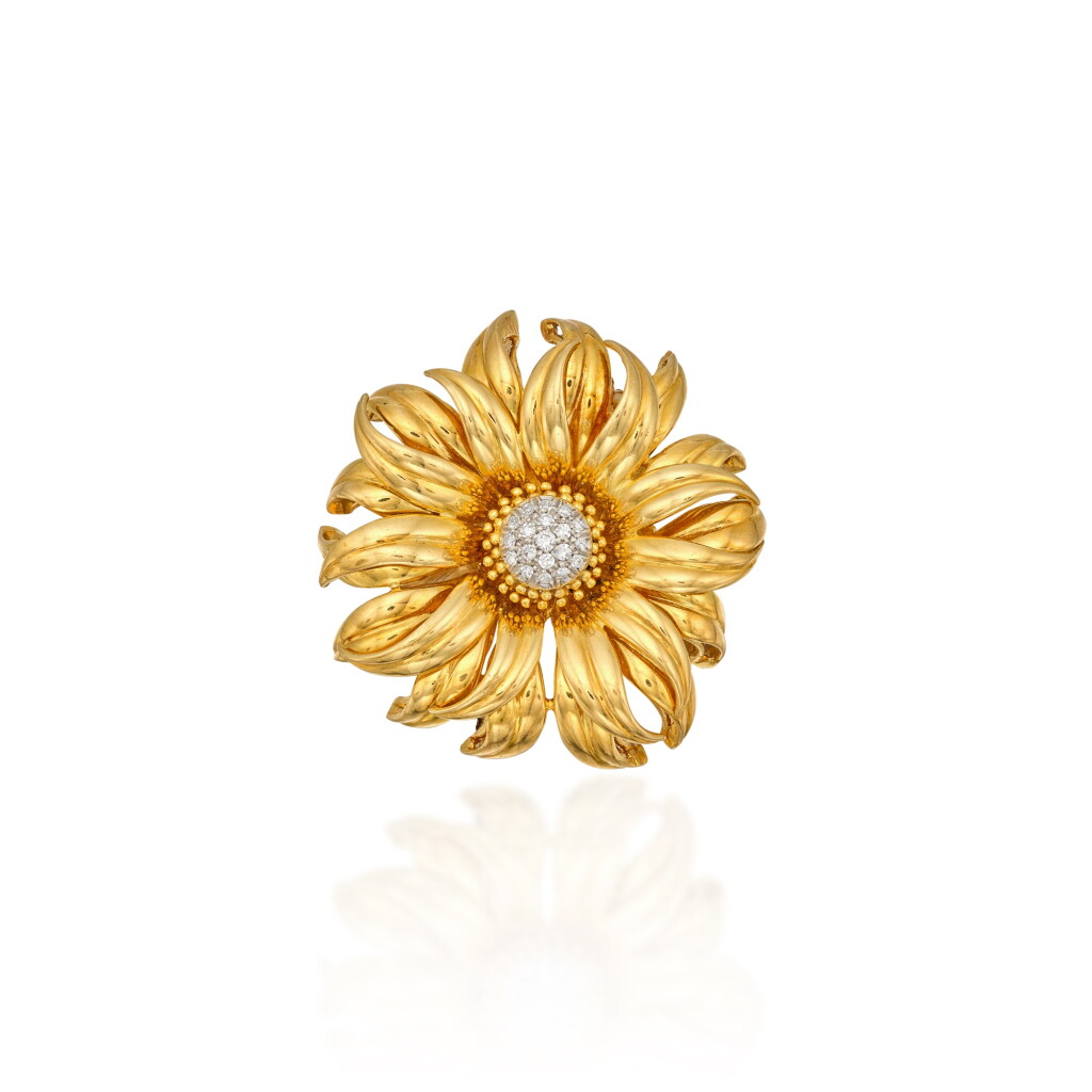 View full screen - View 1 of Lot 185. A Gold and Diamond Brooch.