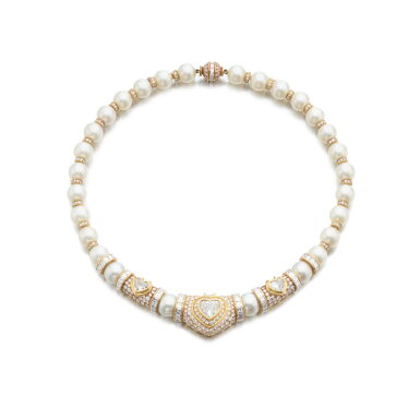 View full screen - View 1 of Lot 810. Cultured pearl and diamond necklace, 1980s.