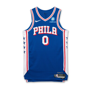 View full screen - View 1 of Lot 45. Tyrese Maxey ‘3-Point Contest’ Worn Icon Edition Jersey.