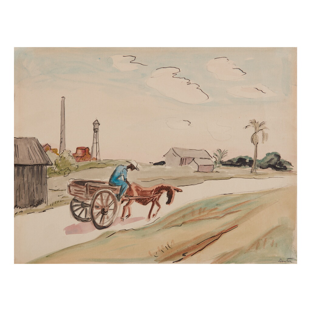 View full screen - View 1 of Lot 79. THOMAS HART BENTON | LANDSCAPE WITH HORSE AND WAGON.