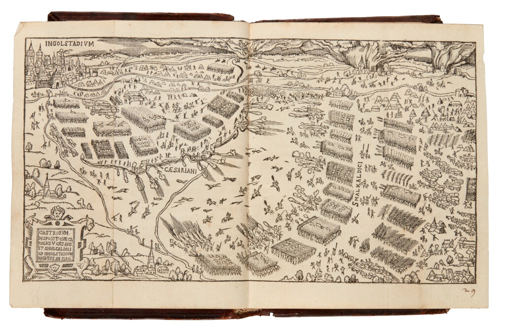 View full screen - View 1 of Lot 1589. Avila y Zuñiga, Commentariorum de bello Germanico, Antwerp, 1550, Bohemian armorial calf dated 1553 for Christopher the Elder Popel of Lobkowicz.