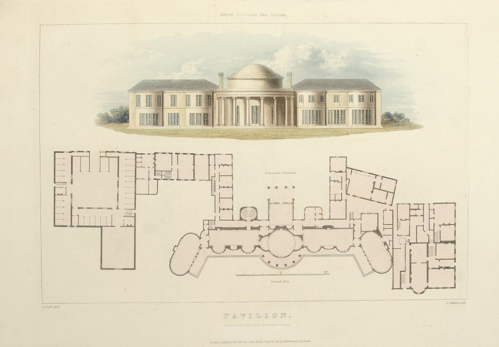 View full screen - View 1 of Lot 172. NASH, JOHN, AND EDWARD WEDLAKE BRAYLEY | Illustrations of Her Majesty's Palace at Brighton; formerly the Pavilion: executed by the command of King George the fourth, under the superintendence of John Nash ... To which is prefixed a history of the palace, by ... Brayley. London: J.B. Nichols and Son, sold also by R. Loder and James Taylor of Brighton, 1838.