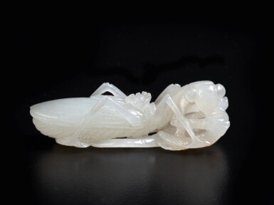 View full screen - View 1 of Lot 432. A white jade figure of a praying mantis, Qing dynasty, 18th century.