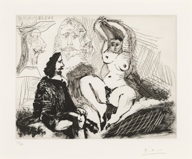 View full screen - View of Homme assis auprès d'une femme se coiffant, avec, derrière, deux peintres, from Séries 347 (B. 1810; Ba. 1827).