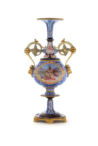 View full screen - View 1 of Lot 90. AN ENAMEL AND GILT-BRONZE MOUNTS INDIAN TASTE VASE, SÈVRES, 1848, JACOB MEYER-HEINE (1805-1879) AND THÉOPHILE FRAGONARD (1806-1876).