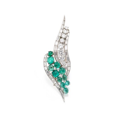 View full screen - View 1 of Lot 898. Emerald and diamond brooch.