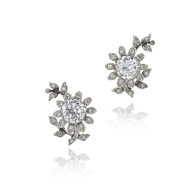 View full screen - View 1 of Lot 789. Pair of diamond earrings.
