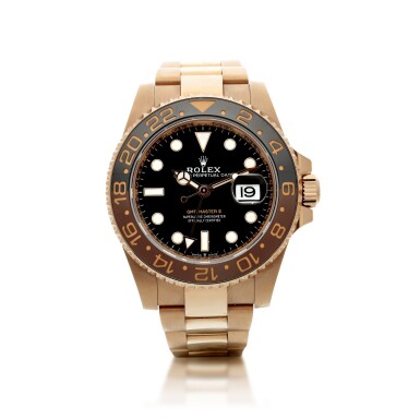 View full screen - View 1 of Lot 15. ROLEX | REFERENCE 126715 GMT-MASTER II 'ROOT BEER' A PINK GOLD AUTOMATIC DUAL TIME ZONE WRISTWATCH WITH DATE AND BRACELET, CIRCA 2018.