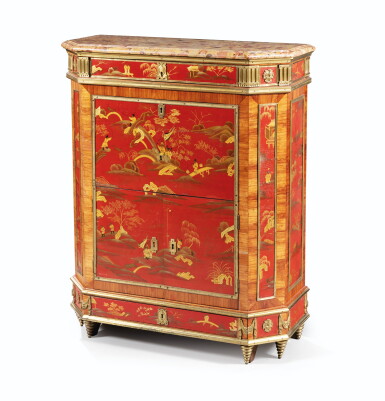 View full screen - View 1 of Lot 88. A LOUIS XVI TULIPWOOD AND CHINESE RED LACQUER SECRÉTAIRE À ABATTANT, ATTRIBUTED TO PIERRE GARNIER | SECRÉTAIRE EN ARMOIRE EN PLACAGE DE BOIS DE ROSE ET PANNEAUX DE LAQUE DE CHINE À FOND ROUGE, BRONZE DORÉ D'ÉPOQUE LOUIS XVI, ATTRIBUÉ À PIERRE GARNIER.