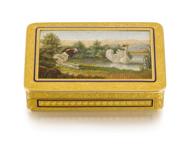 View full screen - View 1 of Lot 92. A gold and enamel snuff box with Roman micromosaic panel, Pierre-André Montauban, Paris, 1809-1819.
