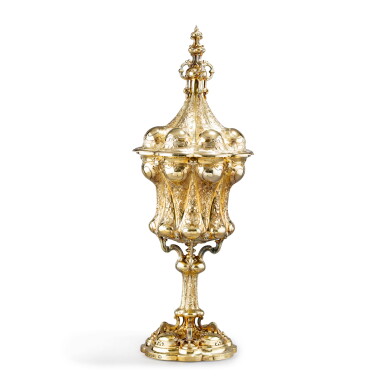 View full screen - View 1 of Lot 242. A very large Victorian silver-gilt cup and cover, R. & S. Garrard & Co., London, 1855.