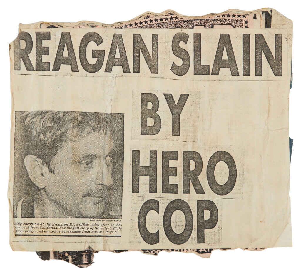 View full screen - View 1 of Lot 2. Original “Reagan Slain by Hero Cop” flyer made from Keith Haring's original newspaper collage done, ca. 1980.