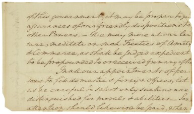 View full screen - View 1 of Lot 2164. Washington, George. Autograph manuscript fragment from his undelivered first Inaugural Address.