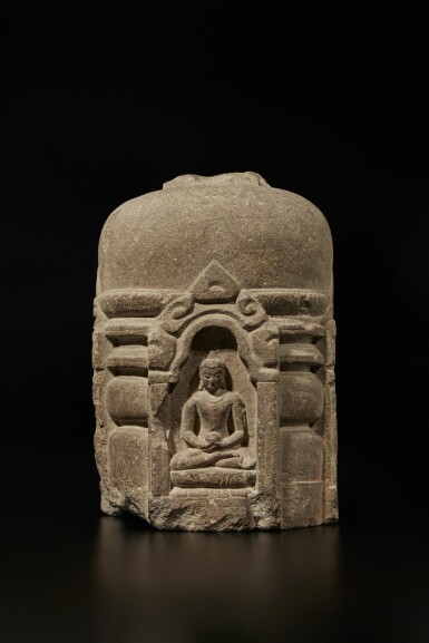 View full screen - View 1 of Lot 822. A stone chaitya with four tathagata Buddhas, Northeastern India, Pala period, 10th / 11th century.