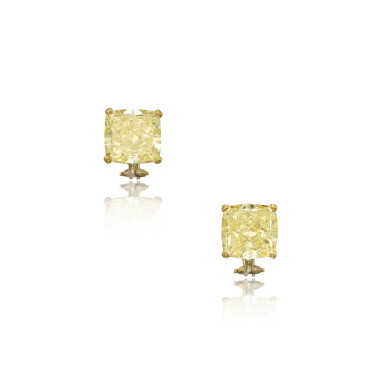 View full screen - View 1 of Lot 65. Pair of Fancy Yellow Diamond Earclips.
