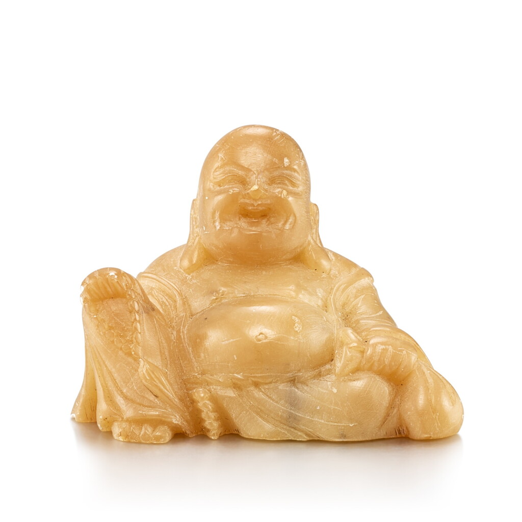 View full screen - View 1 of Lot 496. A soapstone figure of Budai, 20th century 二十世紀 芙蓉石雕布袋和尚坐像.