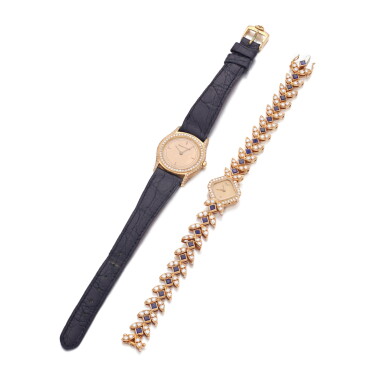 View full screen - View 1 of Lot 958. Sapphire and diamond wristwatch, Chopard and a diamond wristwatch Jaeger Le Coultre.