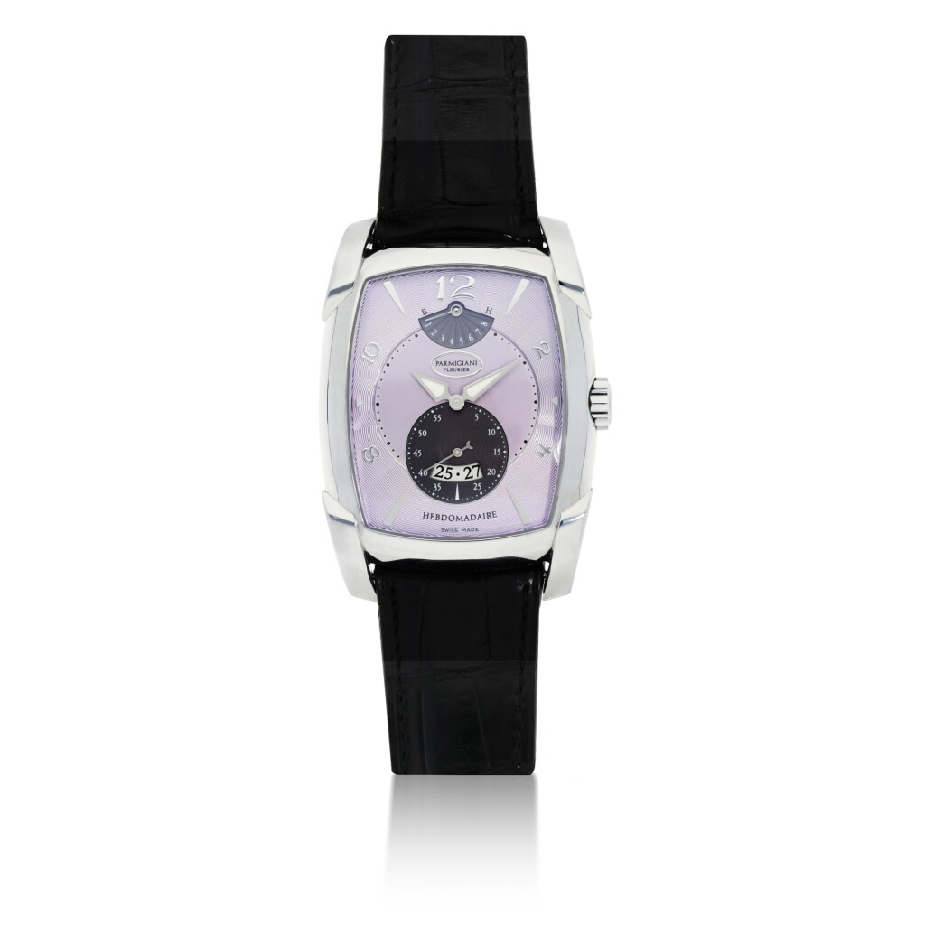 View full screen - View 1 of Lot 108. PARMIGIANI FLEURIER | KALPA XL HEBDOMADAIRE, A STAINLESS STEEL RECTANGULAR WRISTWATCH WITH DATE AND POWER RESERVE INDICATION CIRCA 2005.