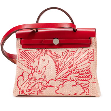 View full screen - View 1 of Lot 444. Rouge Piment Hunter Leather and Canvas Pegasus Pop Herbag Zip 31 Palladium Hardware, 2020.