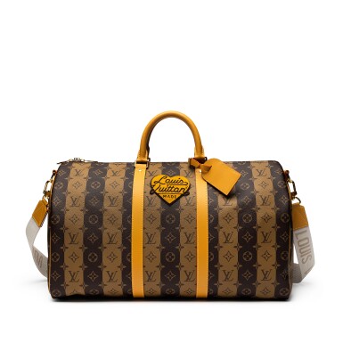 View full screen - View 1 of Lot 197. Brown Monogram Stripes Coated Canvas Keepall Bandoulière 50 Gold Hardware, 2021.