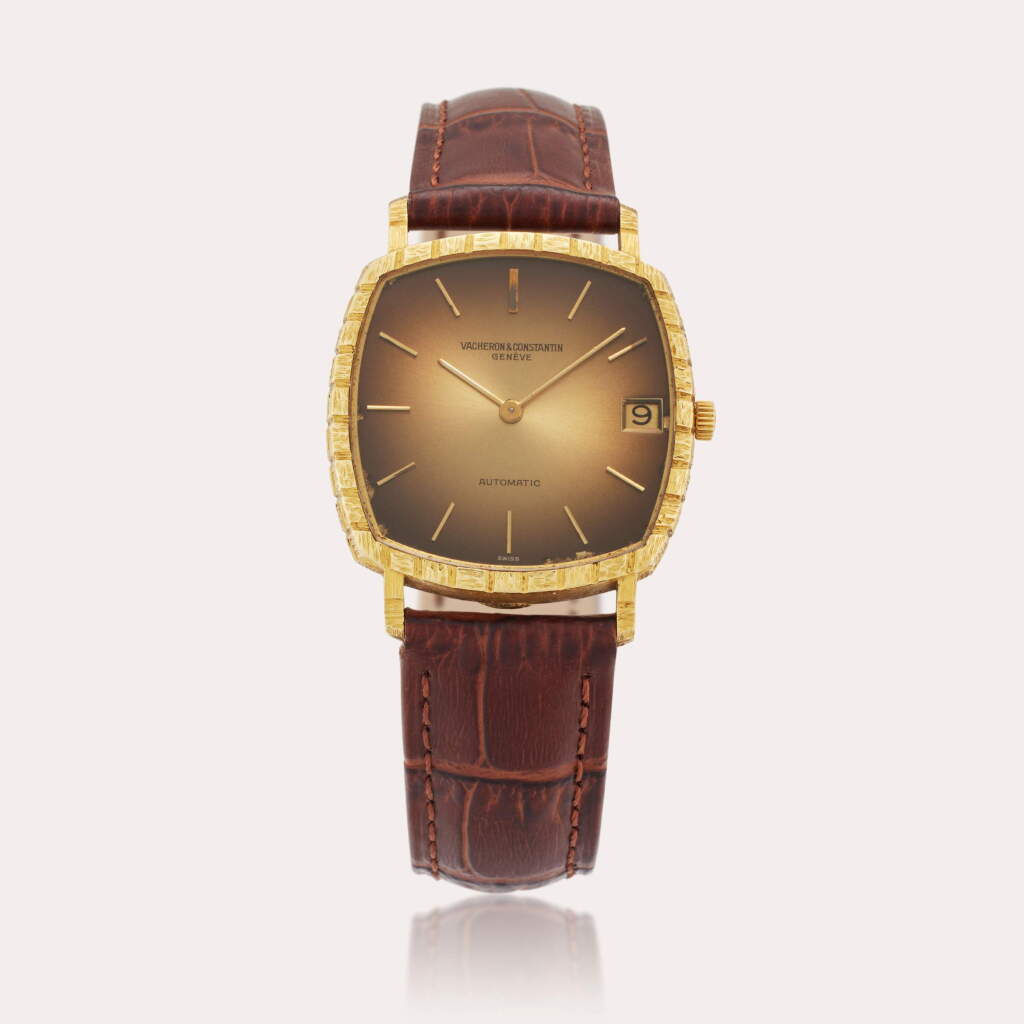 View full screen - View 1 of Lot 286. Reference 7390 0 | A yellow gold cushion-shaped automatic wristwatch with date, Circa 1970.