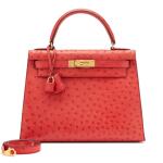 Vintage Rouge Vif Ostrich Sellier Kelly 28 Gold Hardware, 1996