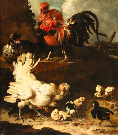 View full screen - View 1 of Lot 94. Hens in a landscape | Poules dans un paysage.
