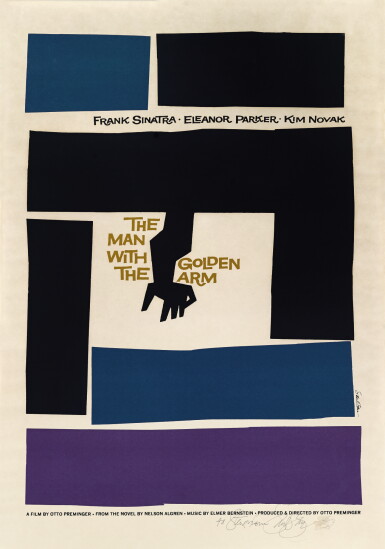 View full screen - View 1 of Lot 76. The Man with the Golden Arm (1955) poster, US, signed by Saul Bass.