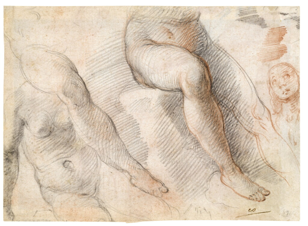 View full screen - View 1 of Lot 46. Recto: Studies of the Legs and Torso of a Nude Woman with a Separate Study of the Head of a Woman Verso: Studies of Arms and Hands.