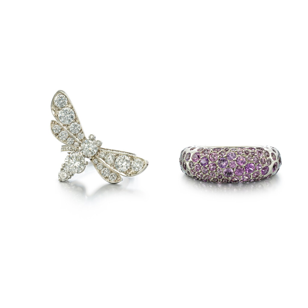 View full screen - View 1 of Lot 1837. ‘Abeilles’ Diamond Ring and ‘Grains De Caviar’ Coloured Sapphire Ring | 尚美 | ‘Abeilles’ 鑽石 戒指 及 ‘Grains De Caviar’ 彩色剛玉 戒指.