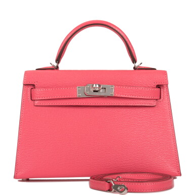 View full screen - View 1 of Lot 29. HERMÈS | ROSE LIPSTICK SELLIER KELLY 20CM OF CHEVRE LEATHER WITH PALLADIUM HARDWARE.