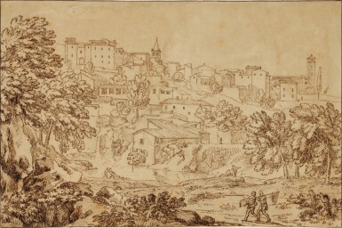 View full screen - View 1 of Lot 89. View of an Italian town (Tivoli?).