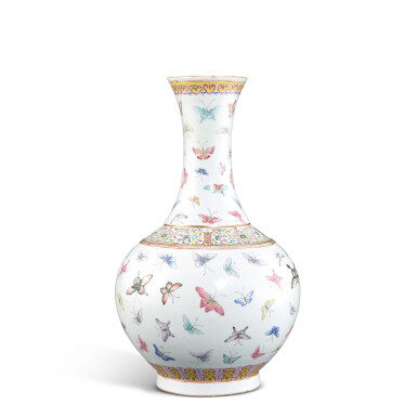 View full screen - View 1 of Lot 9372. A famille-rose 'butterfly' vase, Mark and period of Guangxu | 清光緒 粉彩百蝶圖賞瓶 《大清光緒年製》款.