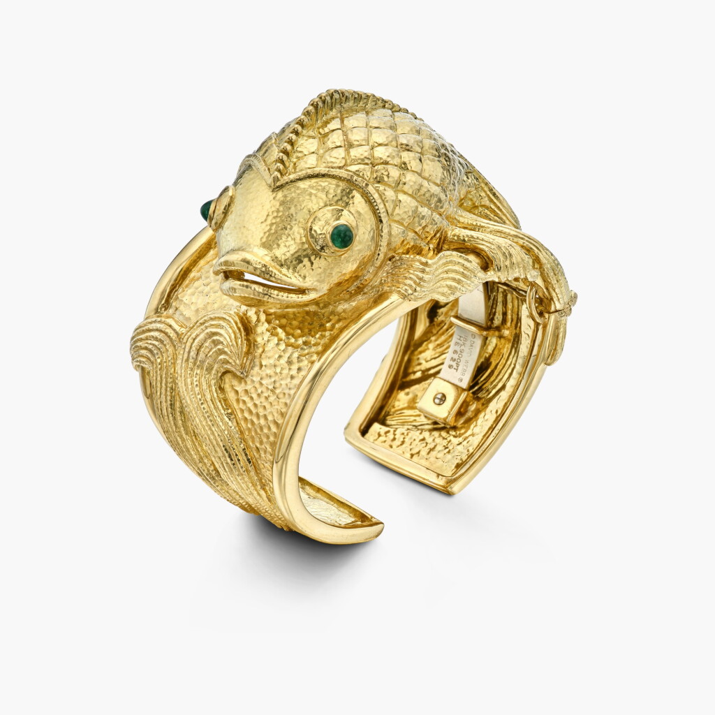 View full screen - View 1 of Lot 349. Gold and Emerald Cuff-Bracelet.