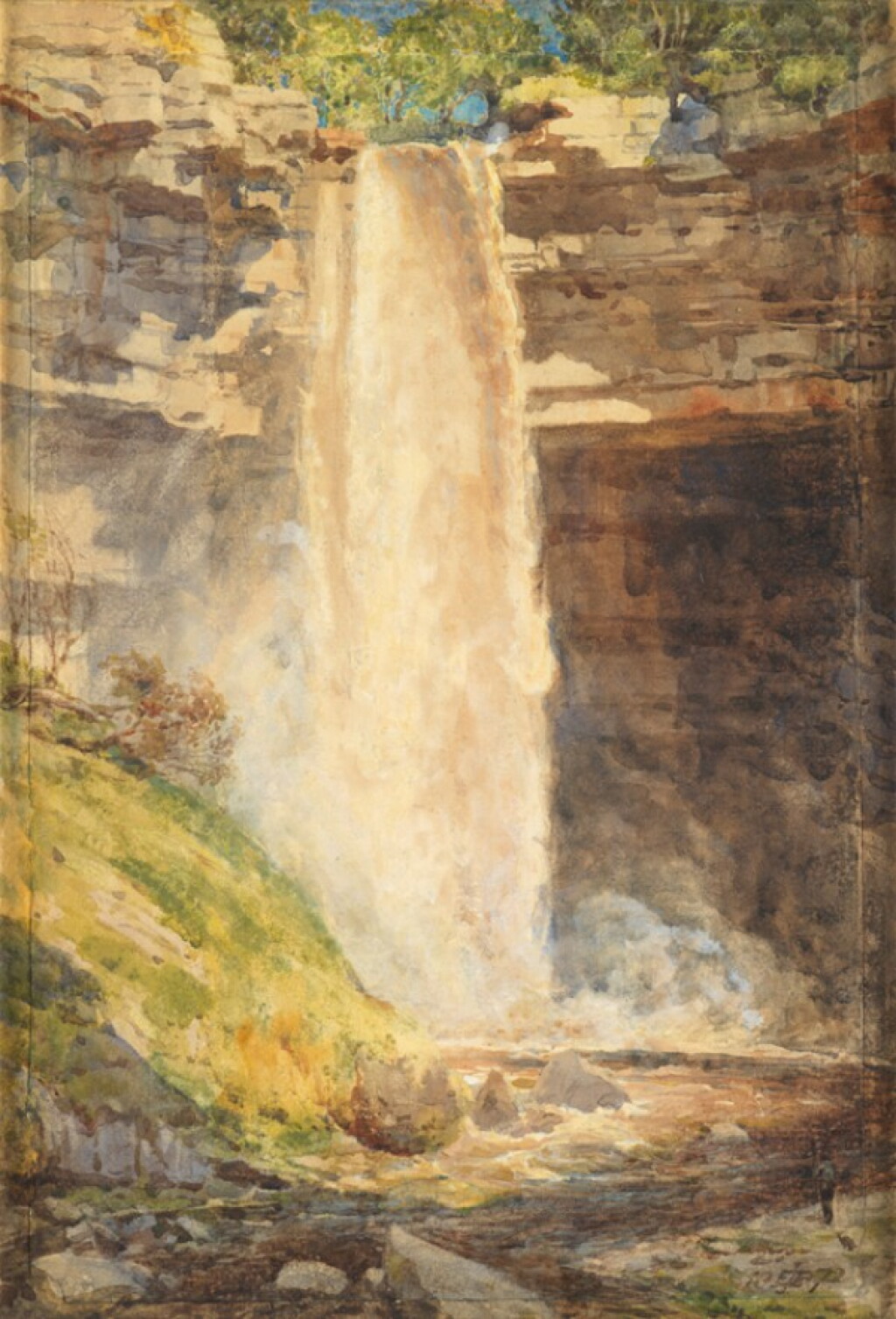 View full screen - View 1 of Lot 138. SIR EDWARD JOHN POYNTER, BT., P.R.A., R.W.S. | HARDRAW FORCE, WENSLEYDALE.