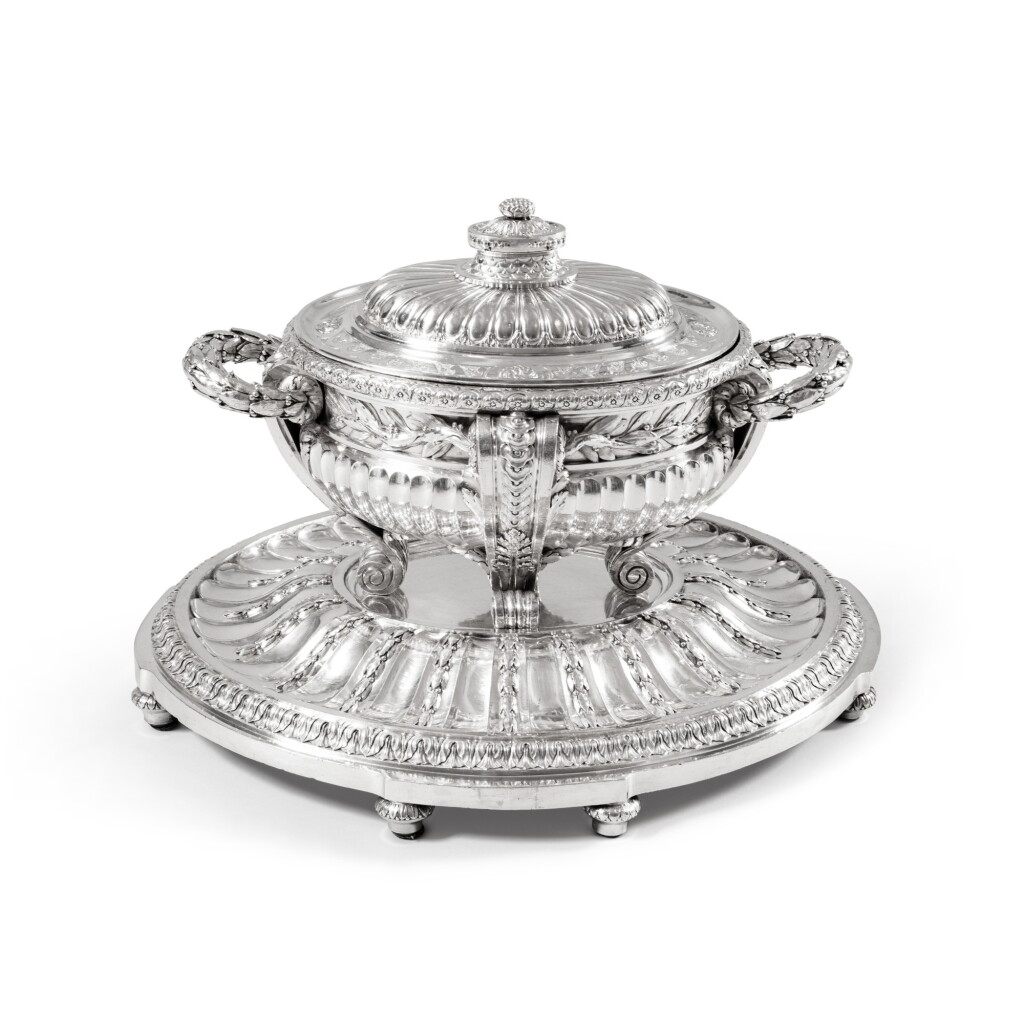 View full screen - View 1 of Lot 61. A French silver soup tureen, cover and stand, Jacques-Nicolas Roettiers, Paris, 1770-1771.
