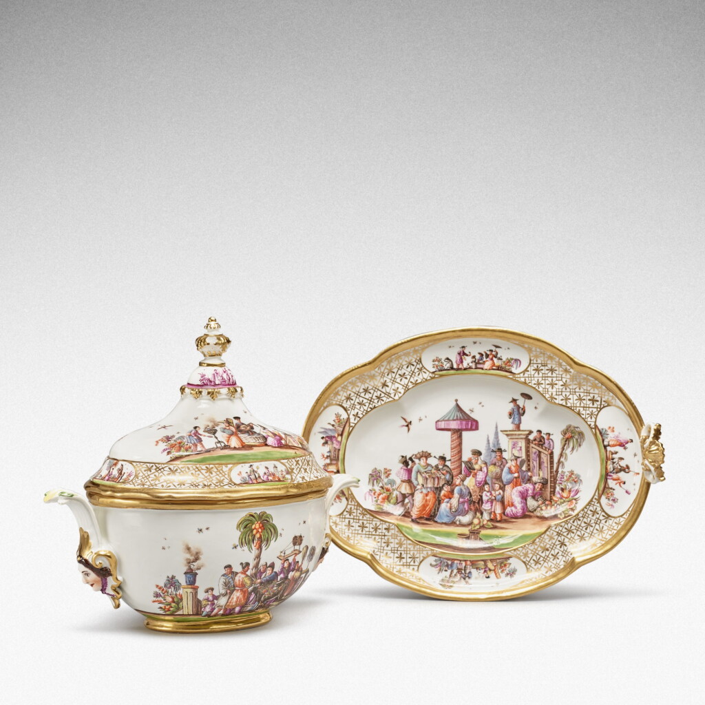 View full screen - View 1 of Lot 83. A Meissen oval tureen, cover and stand, Circa 1730-35 .