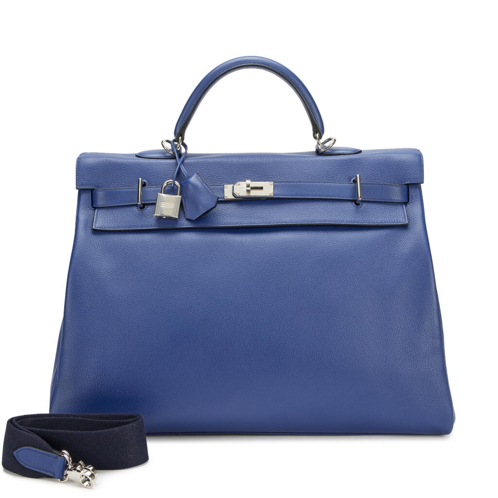 View full screen - View 1 of Lot 93. Bleu De Malte Novillo Voyage Kelly 50 Retourné Palladium Hardware, 2021.
