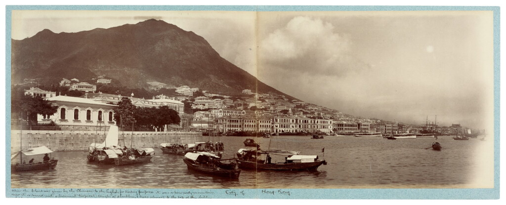View full screen - View 1 of Lot 196. HONG KONG | Two-part photograph panorama, mounted on card, c. 1870s.