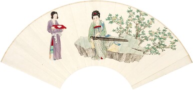 View full screen - View 1 of Lot 6070. 張大千 仿周昉〈調琴啜茗圖〉 | Zhang Daqian (Chang Dai-chien, 1899-1983), Beauty after Zhou Fang.