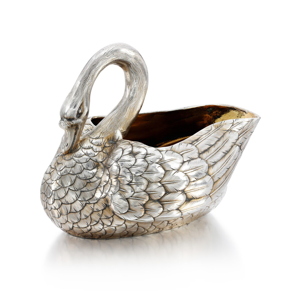 View full screen - View 1 of Lot 282. A silver salt in the form of a swan, Grachev, St Petersburg, circa 1890.