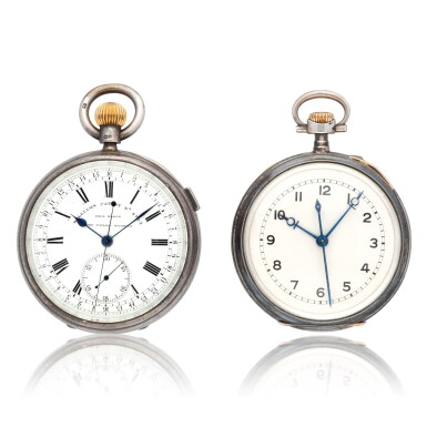 View full screen - View 1 of Lot 225. A silver open-faced Williams patent keyless winding watch with central quarter seconds indication and stop slide together with a silver open-faced centre seconds keyless lever watch 1904, no. 37802.